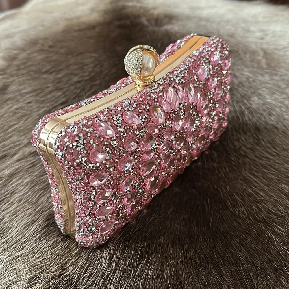 Glam Rhinestone Clutch with Pink Rhinestones - Picture 3 of 7